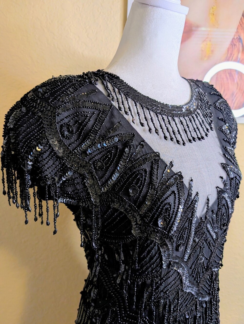 Vintage Laurence Kazar Silk Beaded Coctail Dress - Picture 4 of 13